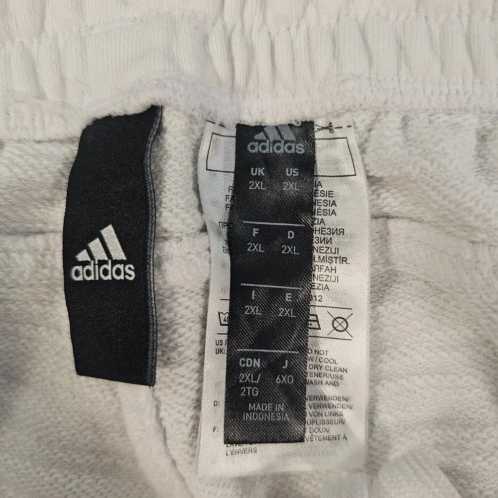 Adidas Mens 2XL French Terry Shorts Cream Off-White Athletic Lounge 3-Stripe